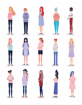 Group of interracial women pregnancy characters Free Vector