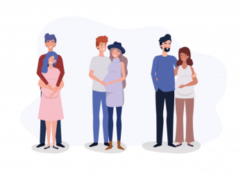 Group of lovers couples pregnancy characters Free Vector