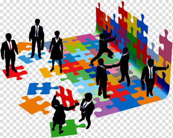 Group of people wearing suit jacket with jigsaw puzzle illustration, Teamwork , teamwork transparent background PNG clipart