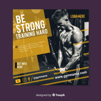 Gym banner or square flyer template with photo Free Vector Gym banner or square flyer template with photo Free Vector