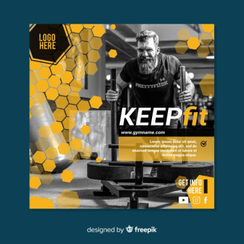 Gym banner or square flyer template with photo Free Vector Gym banner or square flyer template with photo Free Vector