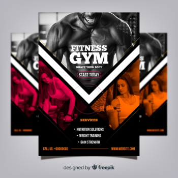 Gym club flyer template with photo Free Vector