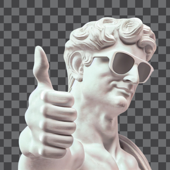 Gypsum statue of David thumbs up sign hand PNG transparent