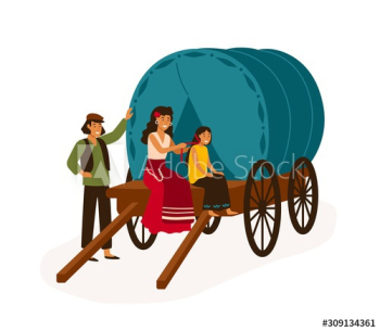 Gypsy family sitting on wagon flat vector illustration Gypsy family sitting on wagon flat vector illustration