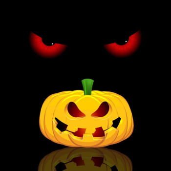 Halloween background with evil eyes and pumpkin
