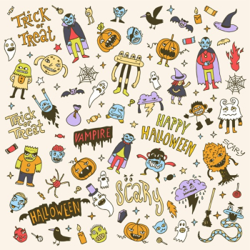Halloween Colorful Creatures Doodle Mega Set