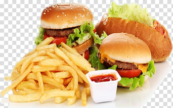 Hamburger and french fries , Fast food Junk food Hamburger French fries Fried chicken, Fast Food Banner transparent background PNG clipart
