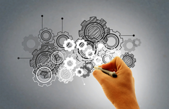 Hand Drawing Virtual Cogwheels - Work and Engineering Concept Hand Drawing Virtual Cogwheels - Work and Engineering Concept