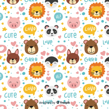 Hand drawn animals and words pattern Hand drawn animals and words pattern