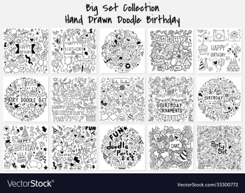 hand drawn big set party doodle happy birthday