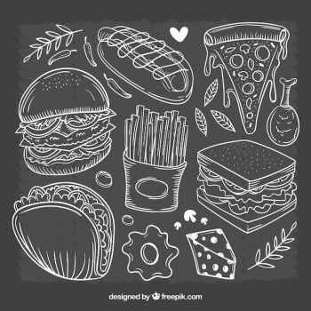 Hand drawn chalkboard food set Hand drawn chalkboard food set