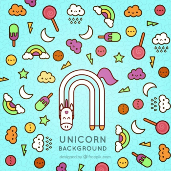 Hand drawn cute elements and original unicorn background