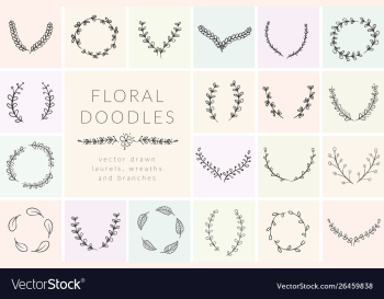 Hand drawn doodle florals and plants vector image Hand drawn doodle florals and plants vector image