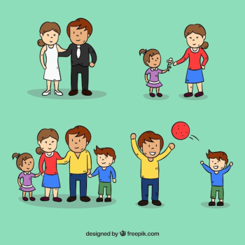 Hand drawn family in different life stages