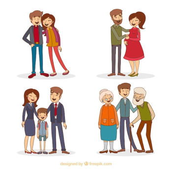 Hand drawn family in different life stages