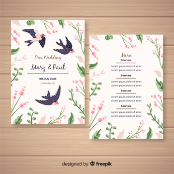 Hand drawn floral wedding menu template Free Vector Hand drawn floral wedding menu template Free Vector