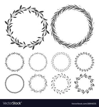 hand drawn floral wreath clip art round frame wit