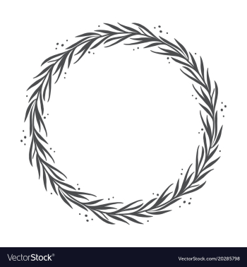 hand drawn floral wreath round frame with leaves