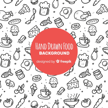 Hand drawn food background Free Vector Hand drawn food background Free Vector