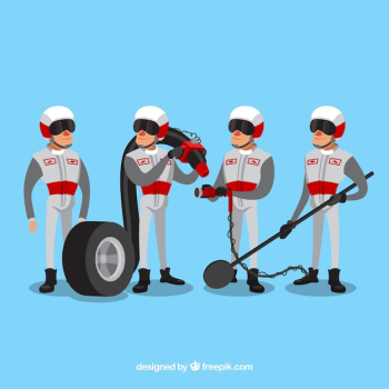Hand drawn formula 1 pit stop workers Hand drawn formula 1 pit stop workers