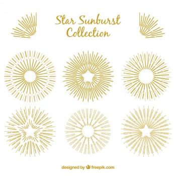 Hand drawn golden star and sunburst decoration