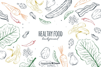 Hand drawn healthy food background Free Vector Hand drawn healthy food background Free Vector