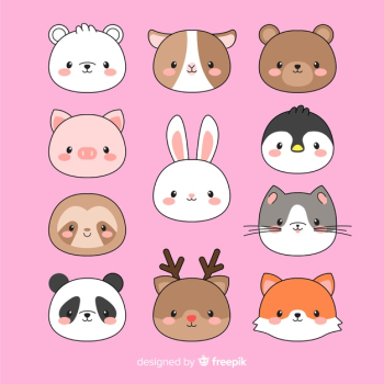 Hand drawn kawaii animal faces collection Free Vector Hand drawn kawaii animal faces collection Free Vector