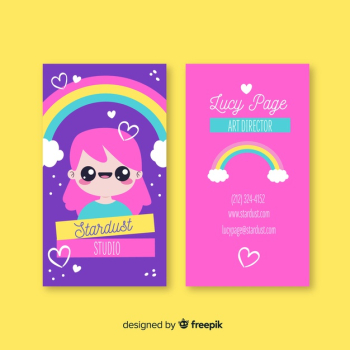 Hand drawn kawaii character business card template Free Vector Hand drawn kawaii character business card template Free Vector