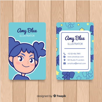 Hand drawn kawaii character business card template Free Vector Hand drawn kawaii character business card template Free Vector