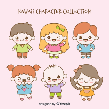 Hand drawn kawaii characters collection Free Vector Hand drawn kawaii characters collection Free Vector