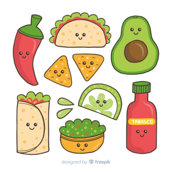 Hand drawn kawaii mexican food pack Free Vector Hand drawn kawaii mexican food pack Free Vector
