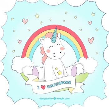Hand drawn nice unicorn background with a rainbow 