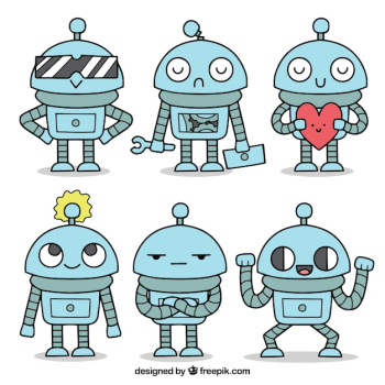 Hand drawn robot character with different poses collection