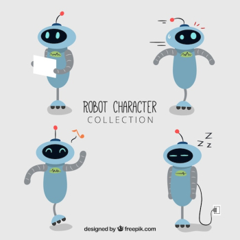 Hand drawn robot character with different poses collection
