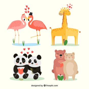 Hand drawn valentine's day animal couple collection