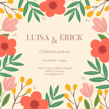 Hand drawn wedding invitation with poppies Free Vector