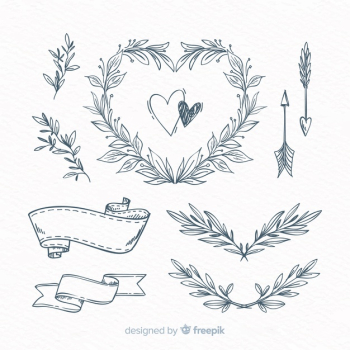 Hand drawn wedding ornament collection Free Vector Hand drawn wedding ornament collection Free Vector