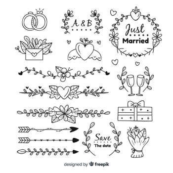 Hand drawn wedding ornament collection Free Vector