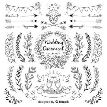 Hand drawn wedding ornament collection Free Vector