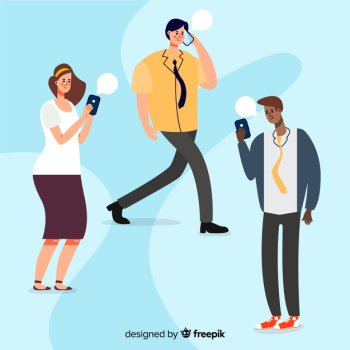 Hand drawn young people holding smartphones Free Vector Hand drawn young people holding smartphones Free Vector
