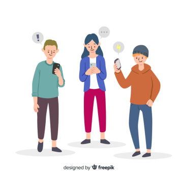 Hand drawn young people holding smartphones Free Vector Hand drawn young people holding smartphones Free Vector