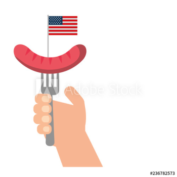 hand holding fork with sausage american flag hand holding fork with sausage american flag