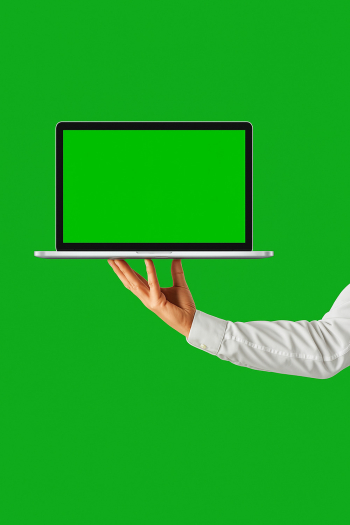 Hand Holding Laptop with Green Screen Hand Holding Laptop with Green Screen