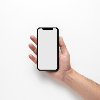 Hand holding mobile phone mock-up Free Photo