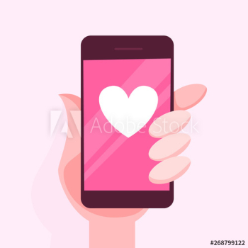Hand holding mobile phone with a heart sign Hand holding mobile phone with a heart sign