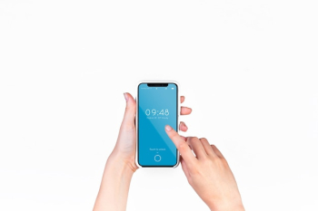 Hand holding smartphone mockup