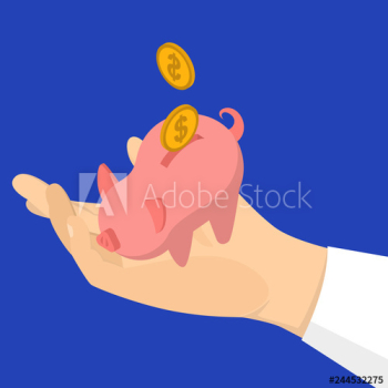 Hand put golden coin in piggy bank Hand put golden coin in piggy bank