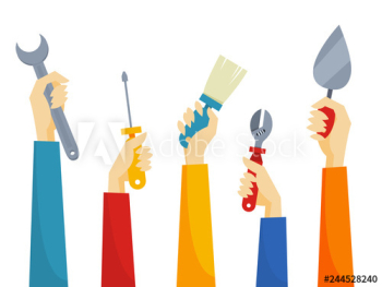 Hands holding different equipment for a repair Hands holding different equipment for a repair