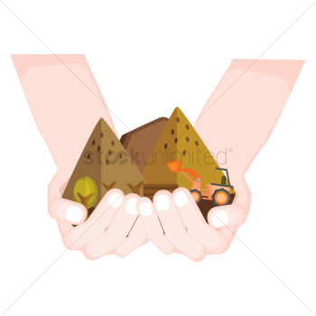 Hands holding flatten hills Hands holding flatten hills