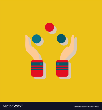 Hands juggling with balls in sticker style vector image Hands juggling with balls in sticker style vector image